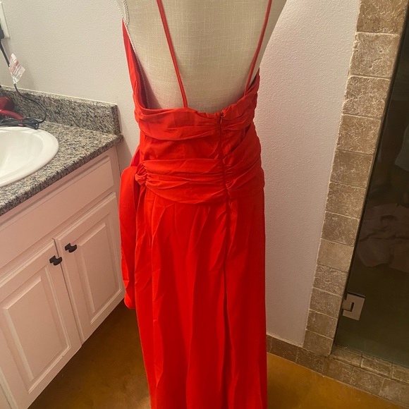 SHEIN X Asymmetrical Hem Ruched Tie Front Slip Dress - Picture 3 of 4